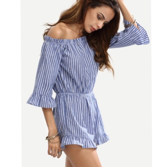 New! Blue & white striped romper - Picture 4 of 7